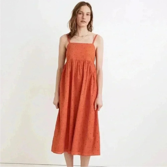 Madewell Eyelet Lace Midi Babydoll Dress Orange/Red Size Medium M - Picture 1 of 7
